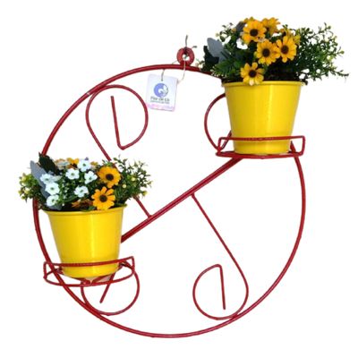 Suporte Ferro Plantas Redondo Colonial 2 Vasos cor vermelha