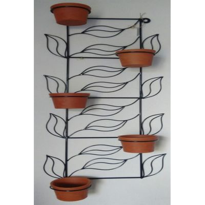 Suporte Ferro Plantas Folhas Preto 5 Vasos