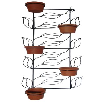Suporte Ferro Plantas Folhas Preto 5 Vasos