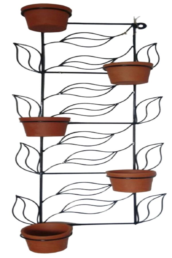 Suporte Ferro Plantas Folhas Preto 5 Vasos