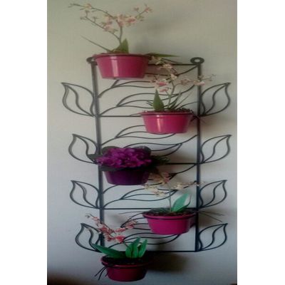 Suporte Ferro Plantas Folhas Preto 5 Vasos