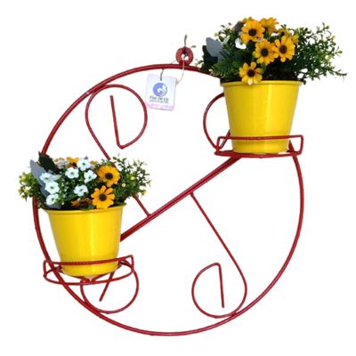 Suporte Ferro Plantas Redondo Colonial Vermelho 2 Vasos