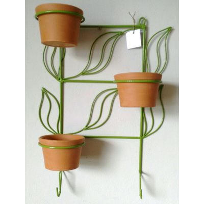 Suporte Ferro Para Plantas Folhas para 3 Vasos e 2 Ganchos