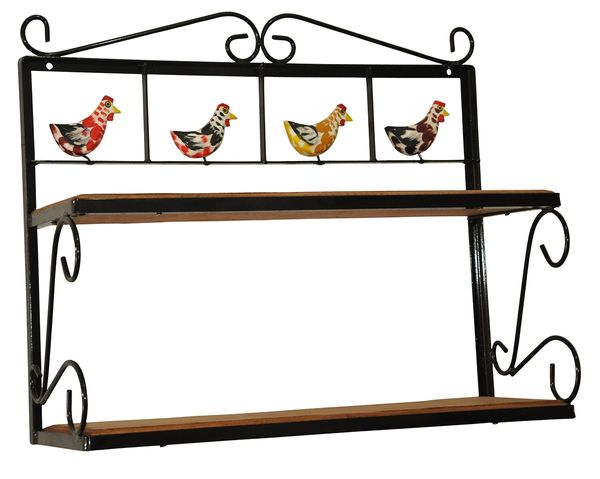 Prateleira cozinha Dupla madeira Ferro Galinhas preto 50x60