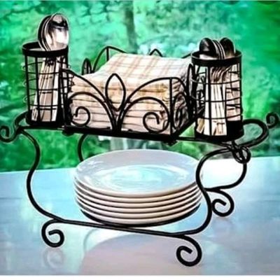 Porta Pratos Talheres de mesa ferro preto 60 cm