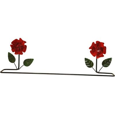 Porta toalhas ferro flores vermelhas 40 cm