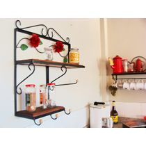 Prateleira Cozinha Dupla Ferro Preta madeira 60x60