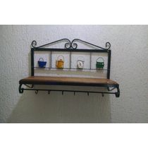Prateleira cozinha Ferro Panelinhas madeira 60 cm largura