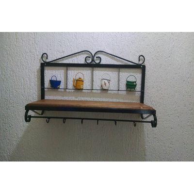 Prateleira cozinha Ferro Panelinhas madeira 60 cm largura