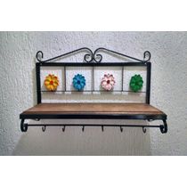 Prateleira cozinha Ferro Flores madeira 60 cm largura