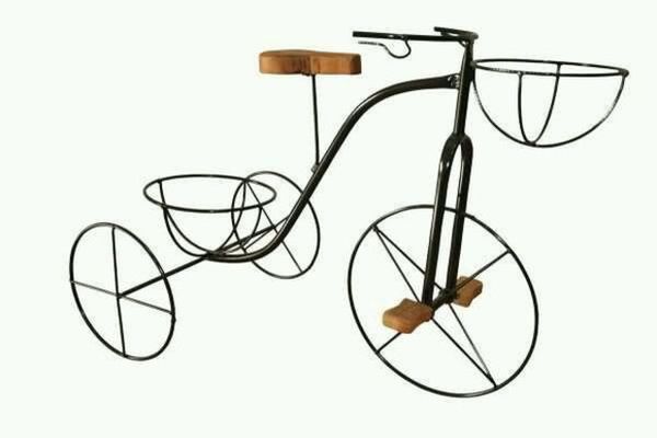Suporte plantas Ferro 2 vasos bicicleta preta 60 cm altura