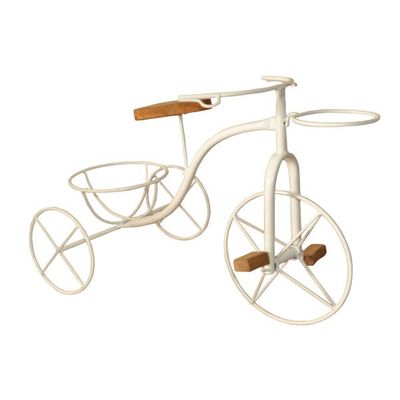 Suporte plantas Ferro  2 vasos bicicleta Branca 60 cm altura