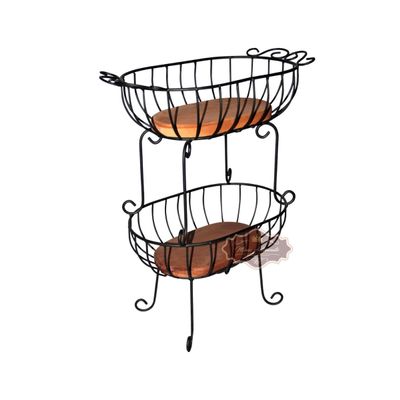 Fruteira Cozinha madeira dupla ferro Preta 60 cm