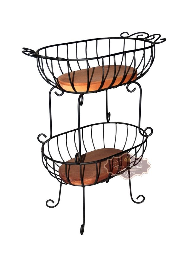 Fruteira Cozinha madeira dupla ferro Preta 60 cm