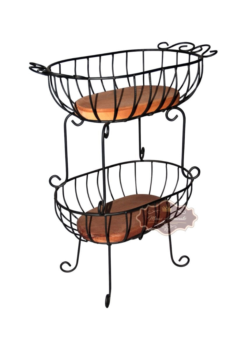 Fruteira Cozinha madeira dupla ferro Preta 60 cm
