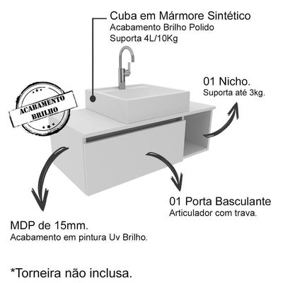 Conjunto Para Banheiro Armarios Com Cuba Bn1 Branco