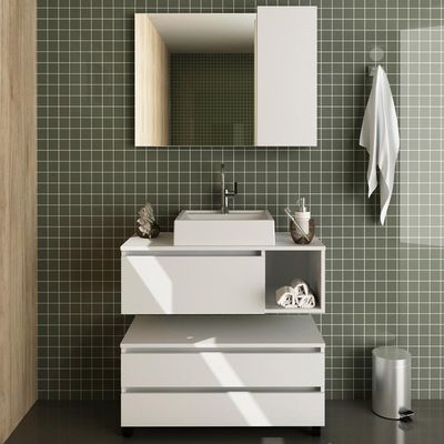 Conjunto Para Banheiro Armarios Com Cuba Bn1 Branco