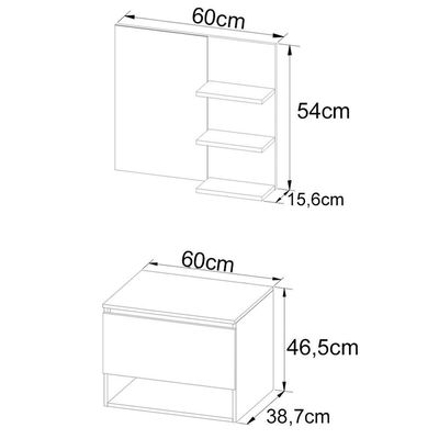 Conjunto Para Banheiro Gabinete Bn3606x08 Amendoa Branco