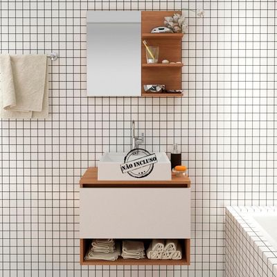 Conjunto Para Banheiro Gabinete Bn3606x08 Amendoa Branco