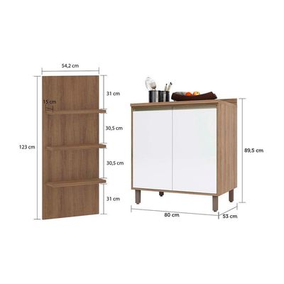 Gabinete Para Banheiro Com Prateleira Com Branco E Nogueira