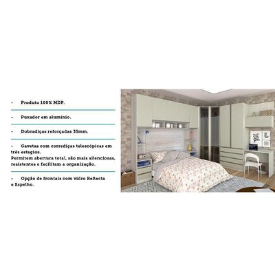 Guarda Roupa De Canto Vidro Reflecta Com Escrivaninha Crema