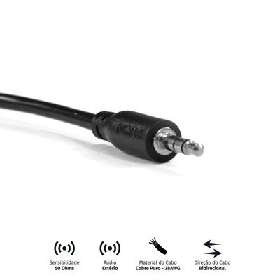 Cabo P2 3.5MM Macho para P2 3.5MM Macho 28AWG Puro Cobre 60 CM - P35M-06