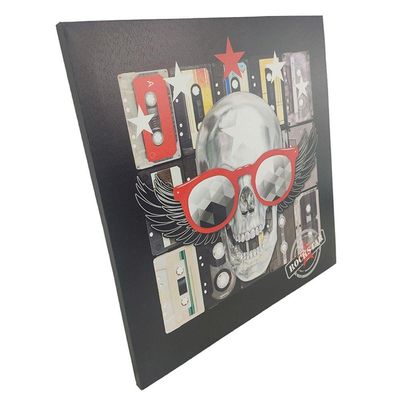Quadro Caveira Rockstar Moldura 50x50 Musica Banda Sala Quarto Parede Enfeite Decoraçao