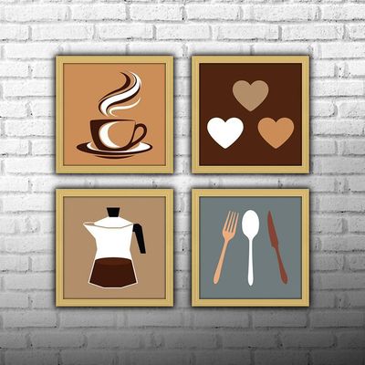 Quadro Cozinha Copa Cantina Objetos Café Xícara Marfim