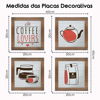 Quadro Cozinha 20x20cm Kit 4 Un Titulos Moldura Ypê