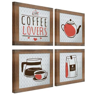 Quadro Cozinha 20x20cm Kit 4 Un Titulos Moldura Ypê