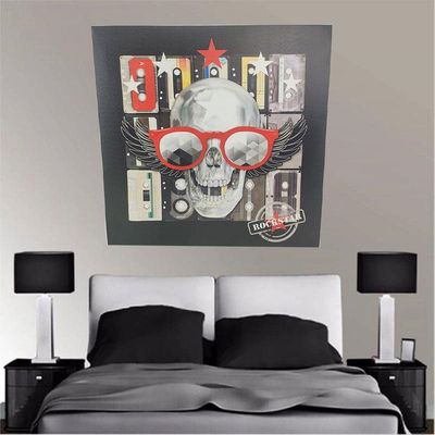 Quadro Caveira Rockstar 50x50 Moldura Banda Musica Quarto Sala Parede Decoraçao Enfeite