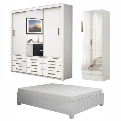 Quarto Completo Casal Sapateira 2 Portas E Cama Branco