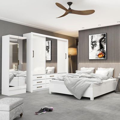 Quarto Completo Casal Sapateira 2 Portas E Cama Branco