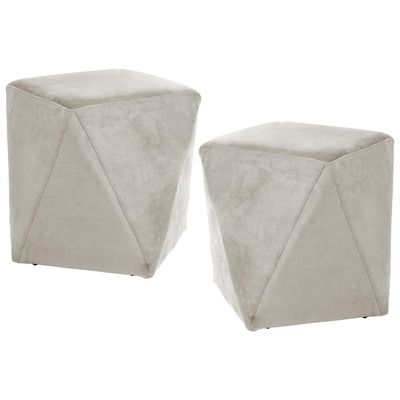 Kit 2 Puffs Decorativos Ametista B-309 Veludo Bege Claro
