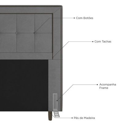 Cabeceira Box Casal 140cm Com Tachas E Frame Suede Cinza