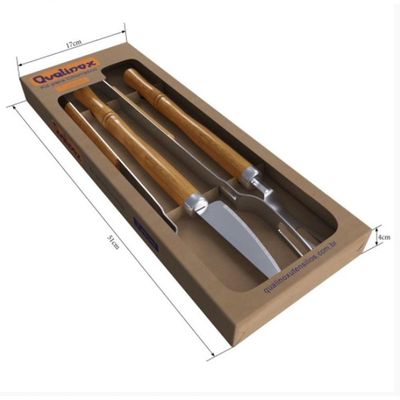 Conjunto Garfo Faca E Pegador Aço Inox 430 Qualinox 0559