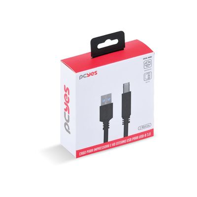 Cabo para Impressora e HD Externo USB a 3.0 Macho para USB B 3.0 Macho 28AWG Puro Cobre 2 Metros