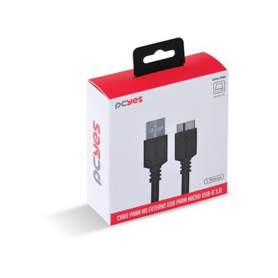 Cabo para HD Externo USB a 3.0 Macho para Micro USB B 3.0 (10 Pinos) Macho 28AWG Puro Cobre 2 Metros