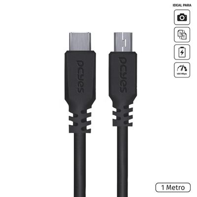 Cabo USB Tipo C para Mini USB B 2.0 para TYPE C Tipo C 1 Metro Preto - PUCMBP-1