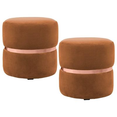 2 Puffs Com Cinto Rosê Round B-262 Veludo Laranja Domi