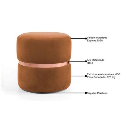 2 Puffs Com Cinto Rosê Round B-262 Veludo Laranja Domi