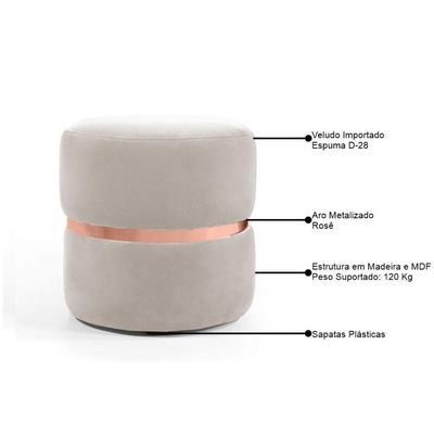 2 Puffs Com Cinto Rosê Round B-309 Veludo Bege Claro Domi