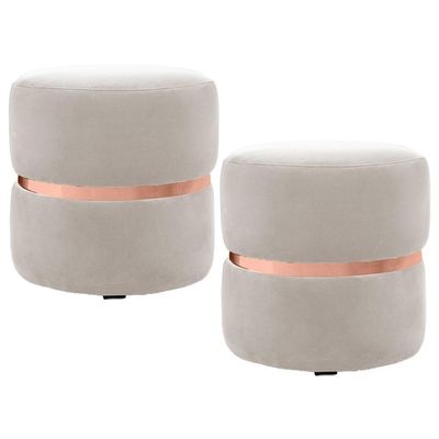 2 Puffs Com Cinto Rosê Round B-309 Veludo Bege Claro Domi