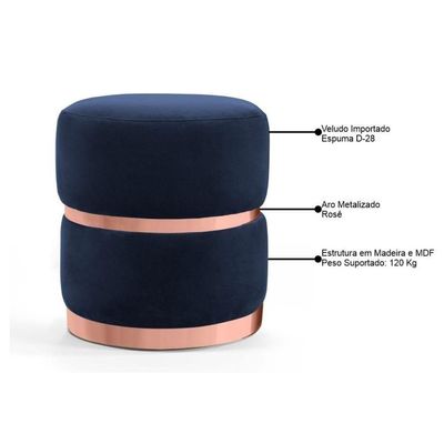 Puff Decorativo Com Cinto E Aro Rosê Round B-287 Marinho