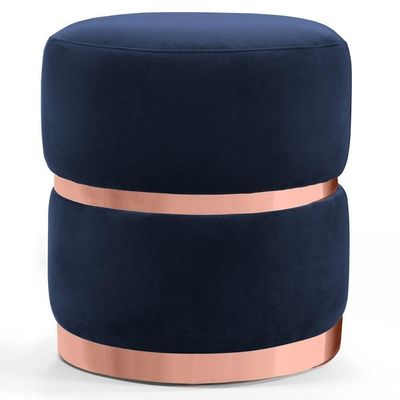Puff Decorativo Com Cinto E Aro Rosê Round B-287 Marinho