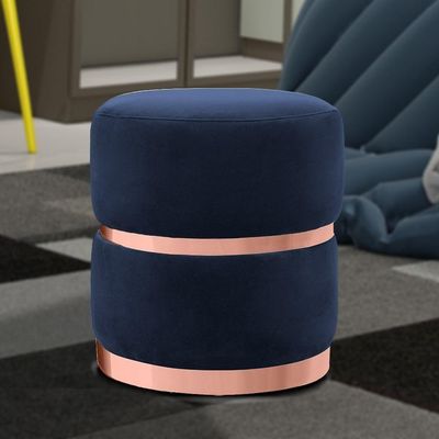 Puff Decorativo Com Cinto E Aro Rosê Round B-287 Marinho