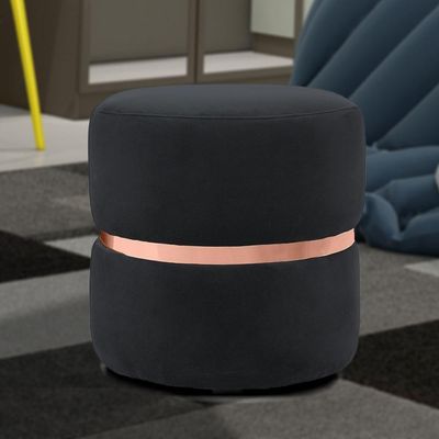 Puff Decorativo Com Cinto Rosê Round B-300 Veludo Preto