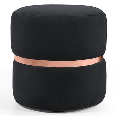 Puff Decorativo Com Cinto Rosê Round B-300 Veludo Preto