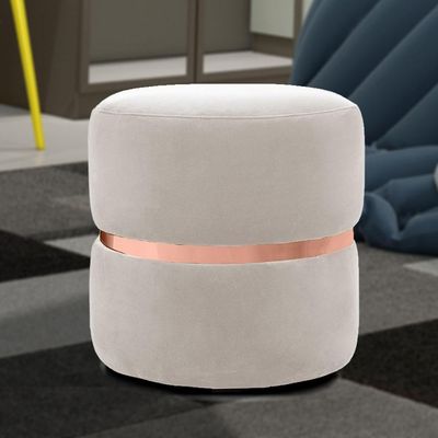 Puff Decorativo Com Cinto Rosê Round B-309 Bege Claro
