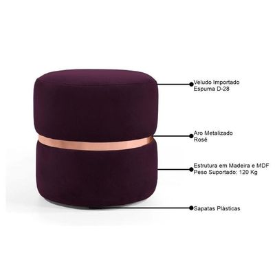 Puff Decorativo Com Cinto Rosê Round B-292 Veludo Uva